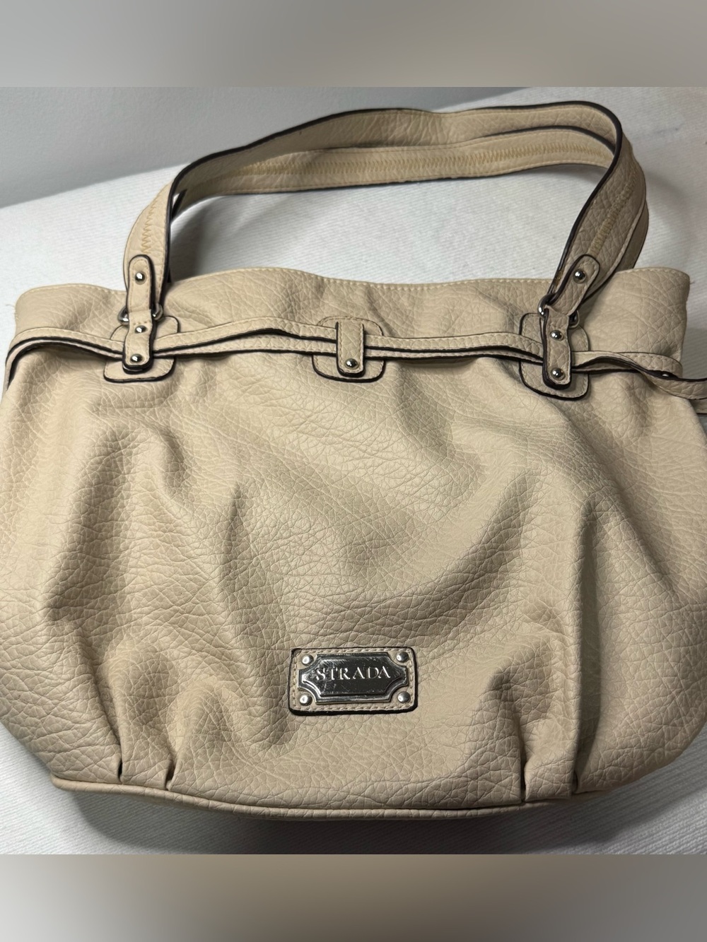 Strada Taupe Shoulder Bag with Silver Logo Plate